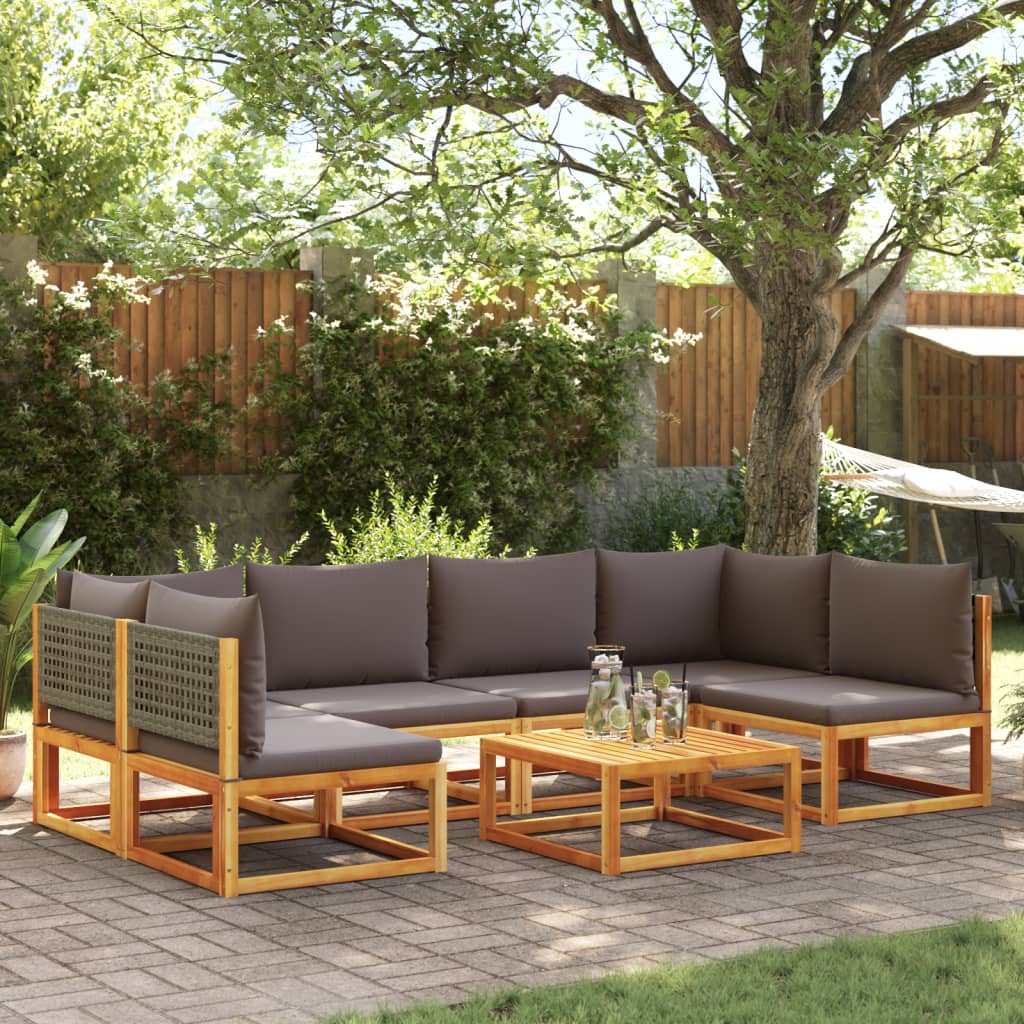 Salon de jardin avec coussins 7 pcs bois massif d'acacia