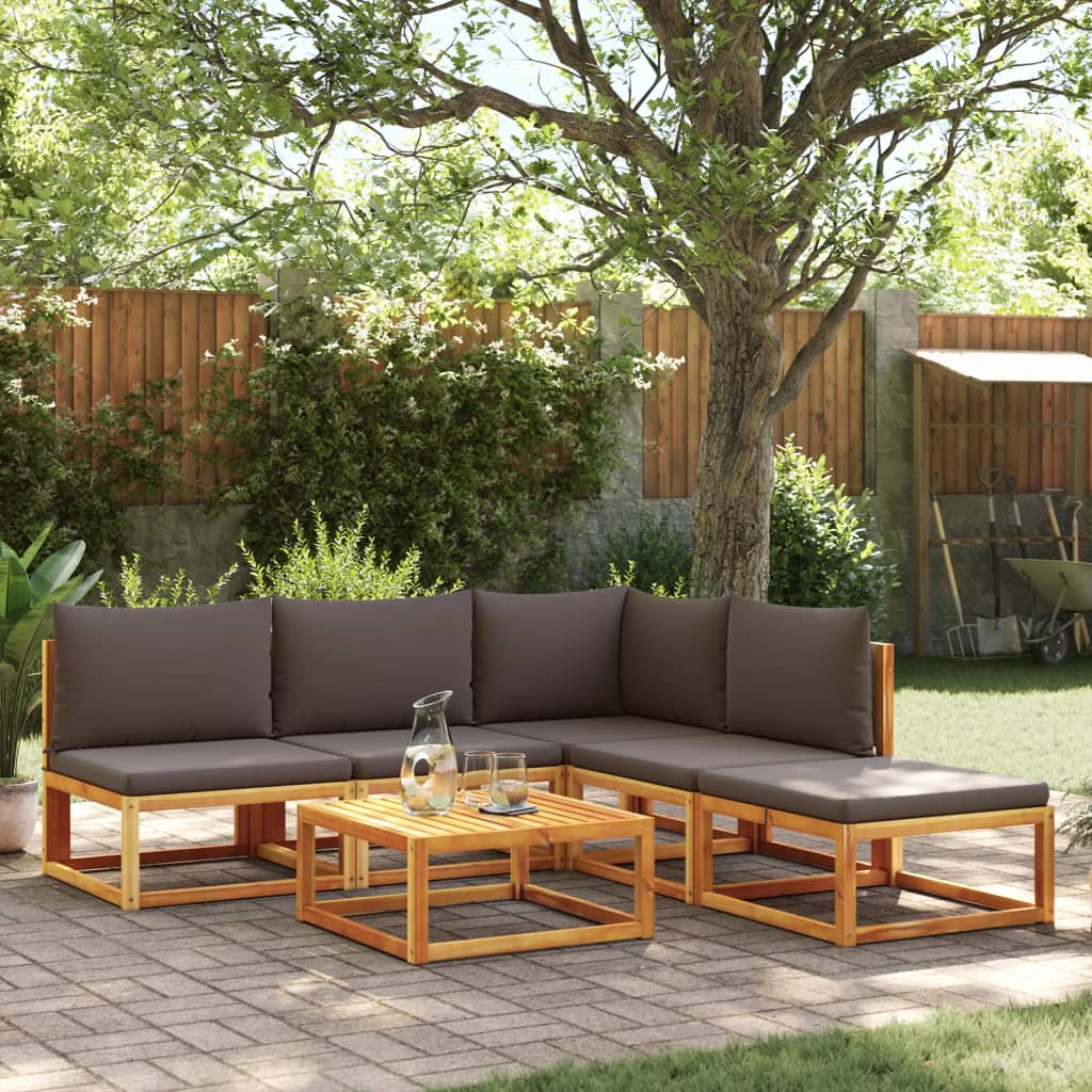 Salon de jardin avec coussins 6 pcs bois d'acacia solide