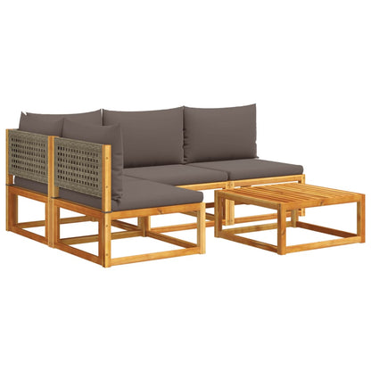 Salon de jardin avec coussins 5 pcs Bois d'acacia solide