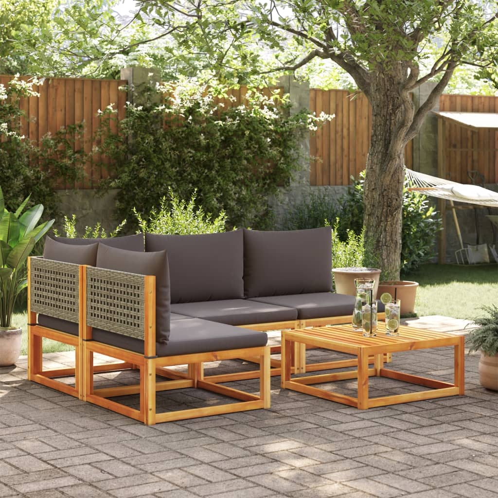 Salon de jardin avec coussins 5 pcs Bois d'acacia solide