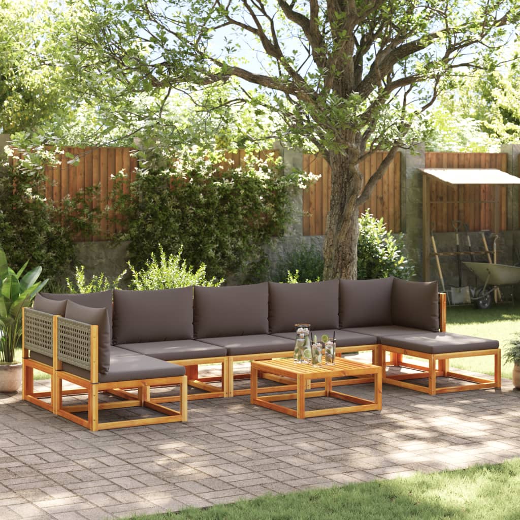 Salon de jardin avec coussins 8 pcs bois massif d'acacia