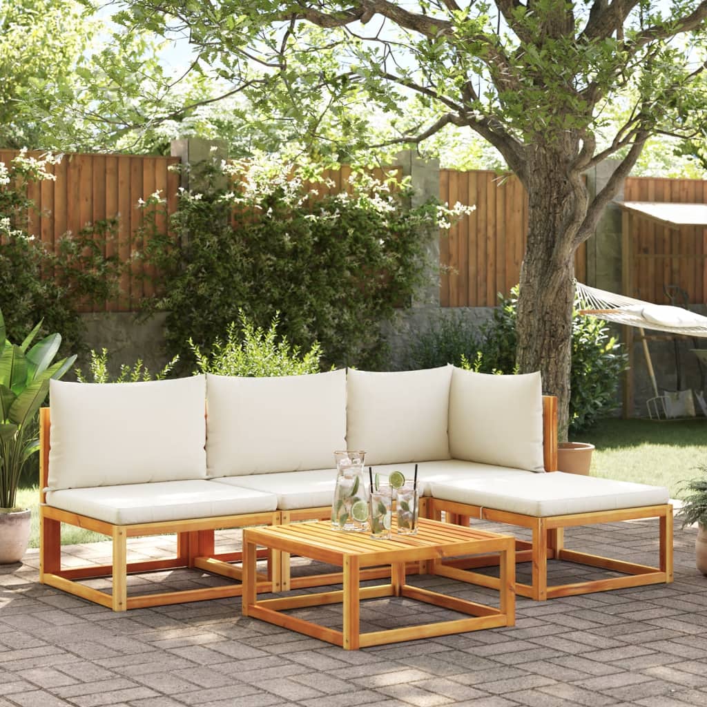 Salon de jardin avec coussins 5 pcs Bois d'acacia solide