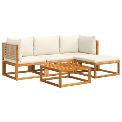 Salon de jardin avec coussins 5 pcs Bois d'acacia solide