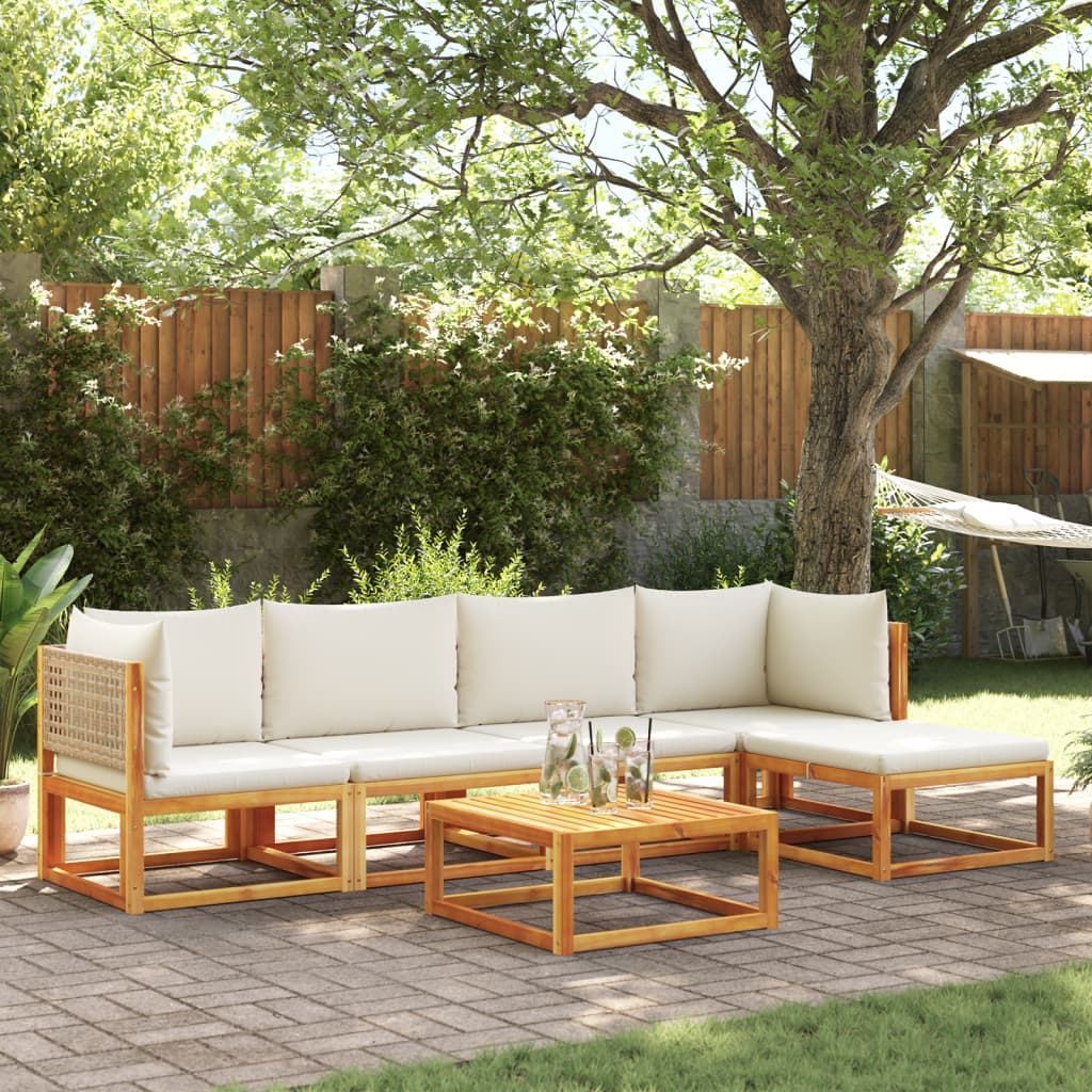 Salon de jardin avec coussins 6 pcs bois d'acacia solide