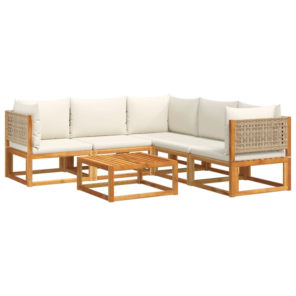 Salon de jardin avec coussins 6 pcs bois d'acacia solide