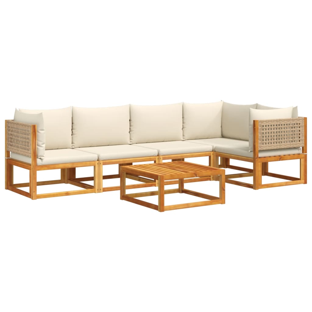 Salon de jardin avec coussins 6 pcs bois d'acacia solide