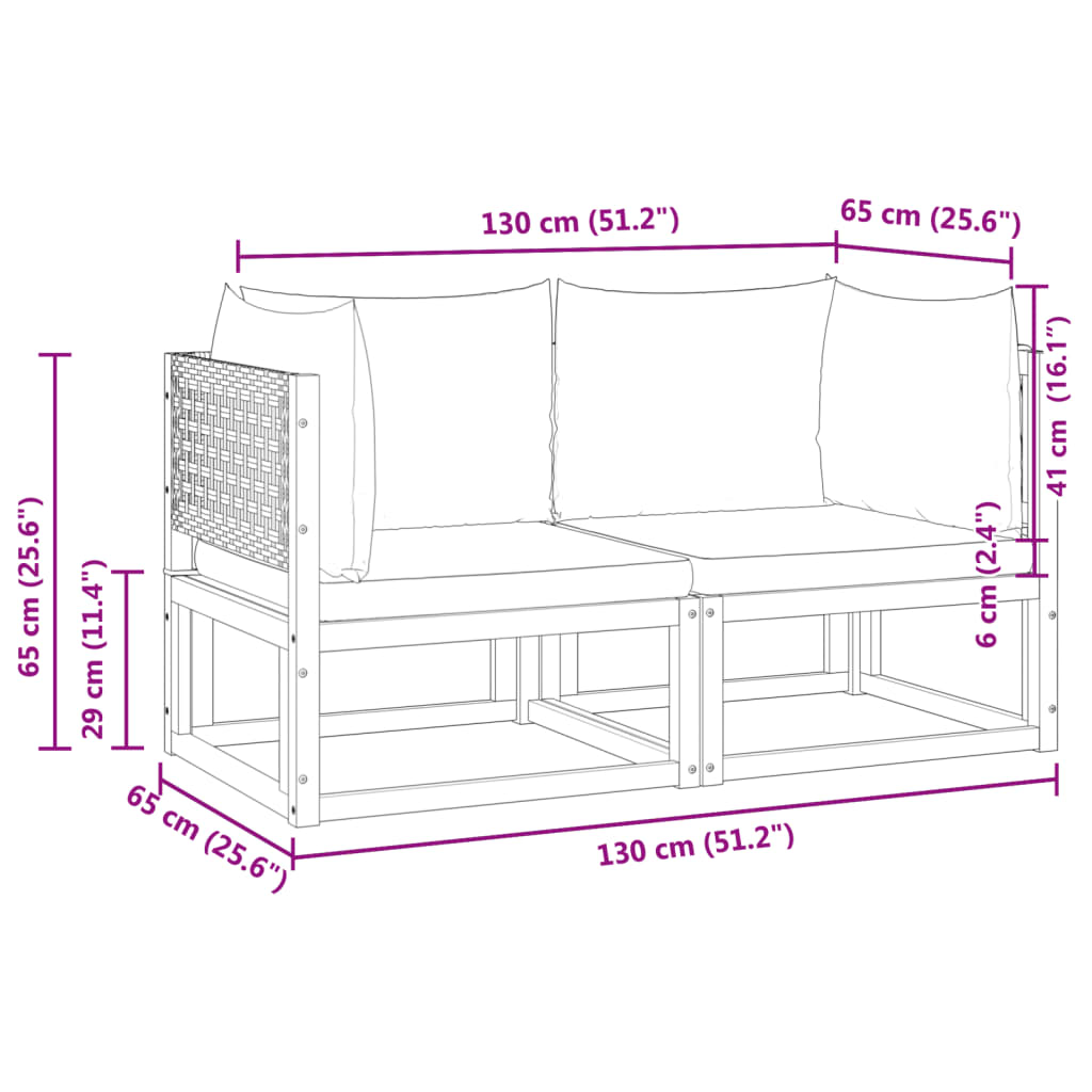 Canapés d'angle de jardin et coussins 2pcs bois massif d'acacia