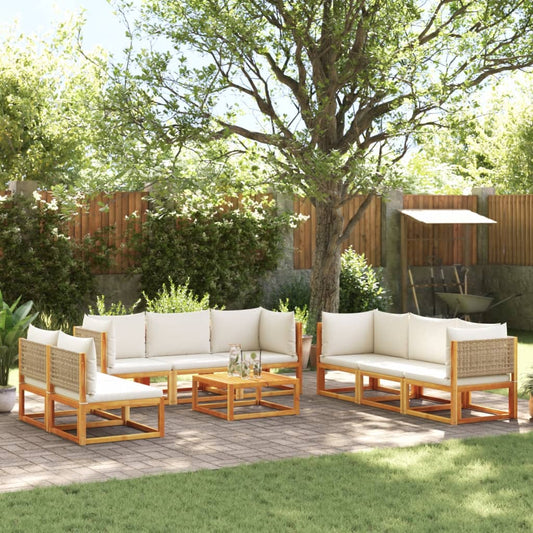 Salon de jardin avec coussins 9 pcs bois massif d'acacia