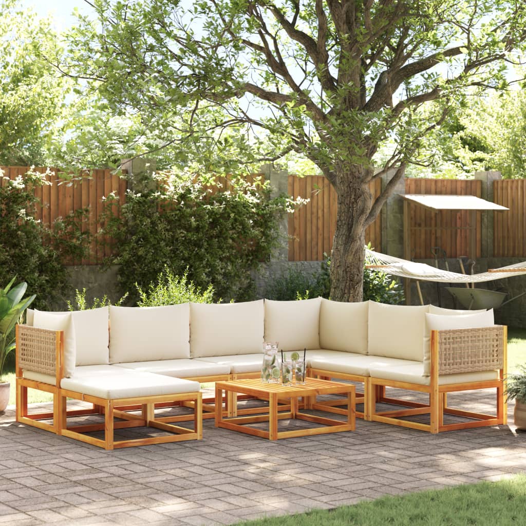 Salon de jardin avec coussins 8 pcs bois massif d'acacia