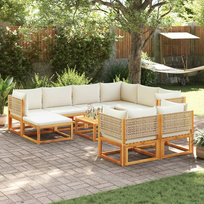 Salon de jardin avec coussins 10 pcs bois d'acacia solide