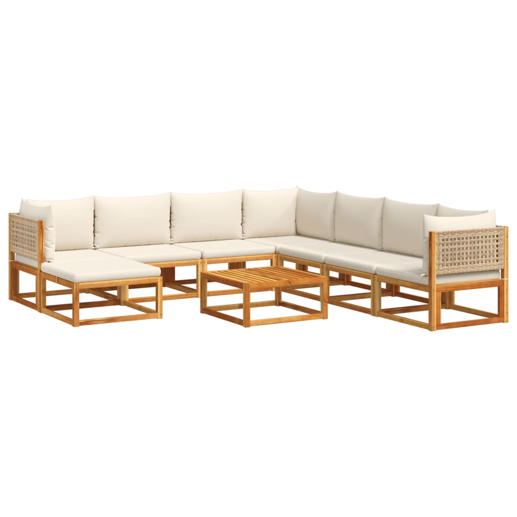 Salon de jardin avec coussins 9 pcs bois massif d'acacia