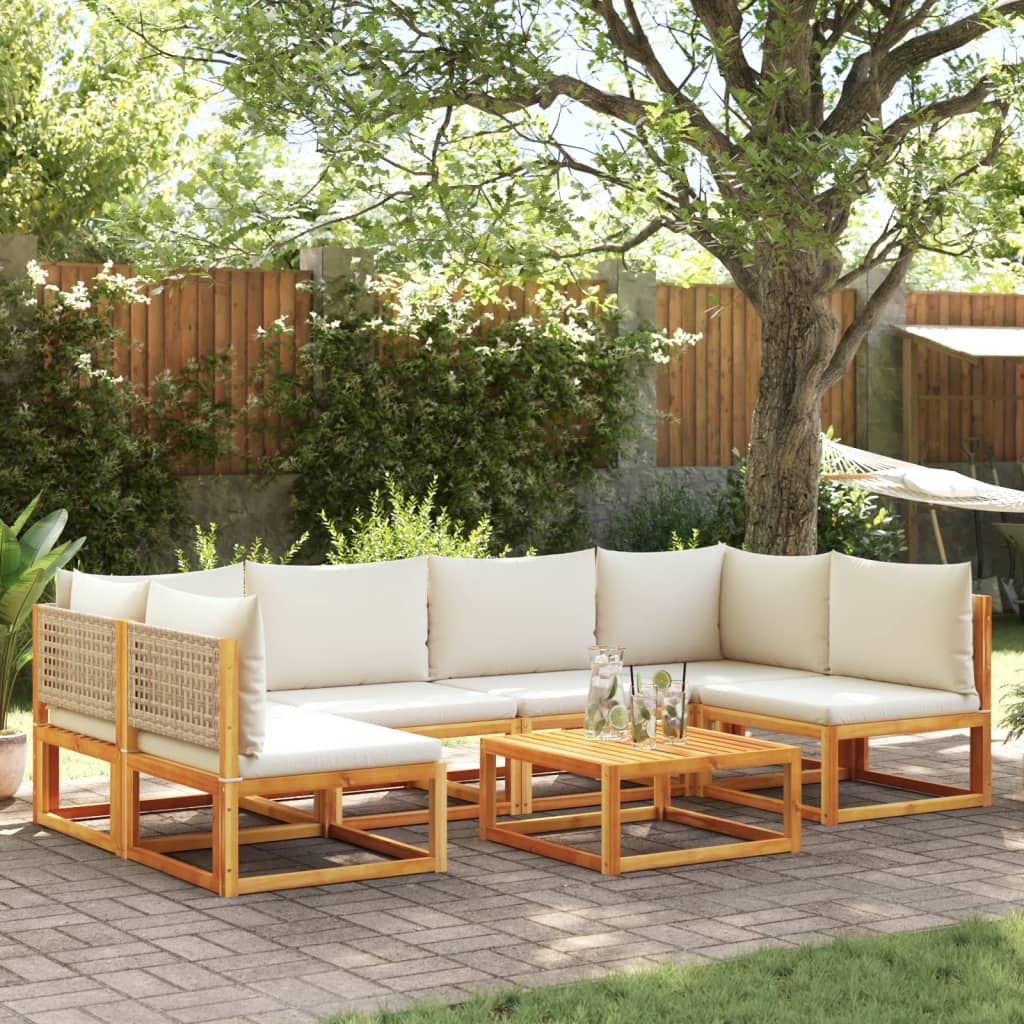 Salon de jardin avec coussins 7 pcs bois massif d'acacia