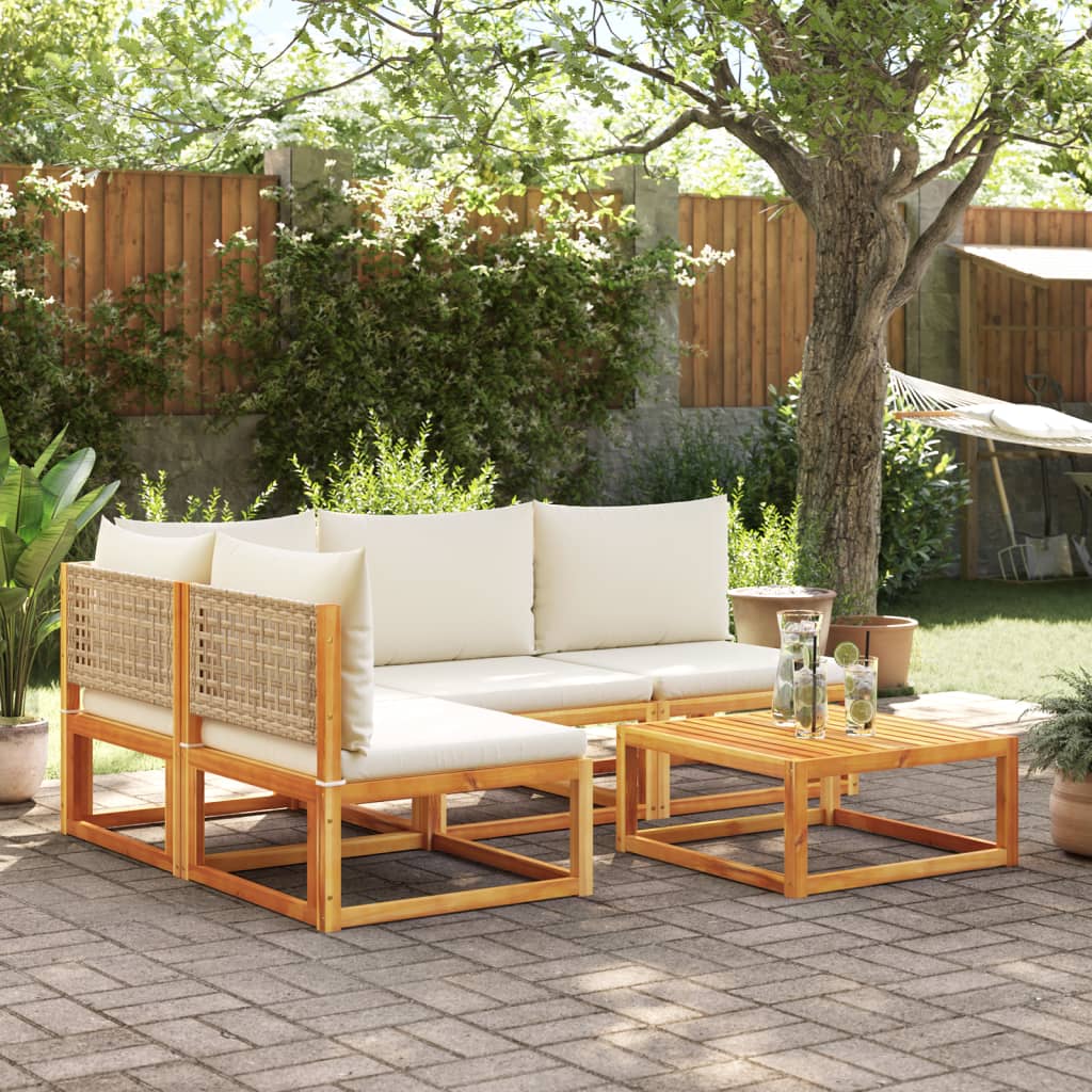 Salon de jardin avec coussins 5 pcs Bois d'acacia solide