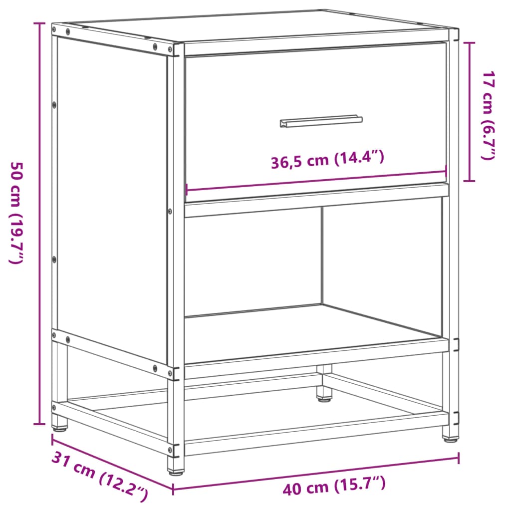 Table de chevet chêne sonoma 40x31x50 cm bois d’ingénierie