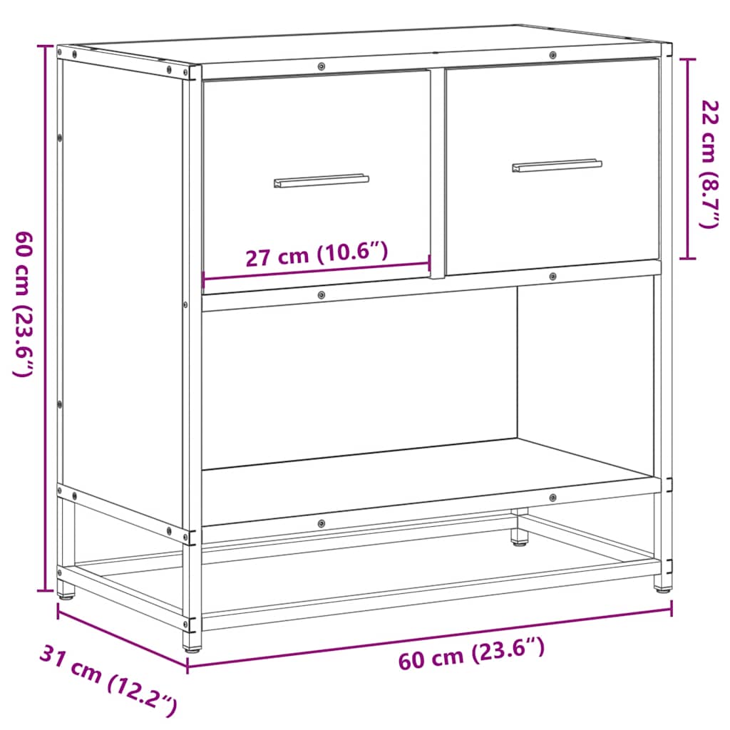 Table de chevet chêne sonoma 60x31x60 cm bois ingénierie métal