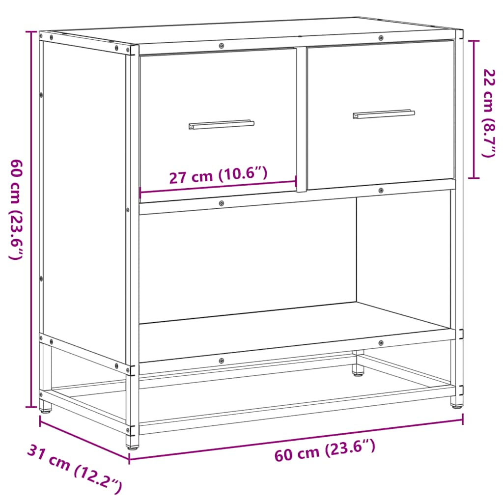 Table de chevet chêne fumé 60x31x60 cm bois ingénierie et métal