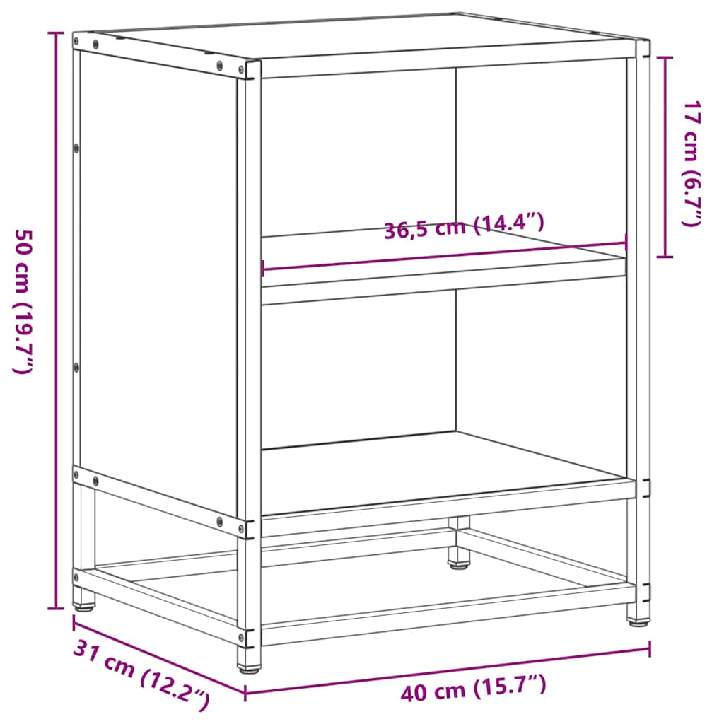 Table de chevet chêne sonoma 40x31x50cm bois d'ingénierie métal