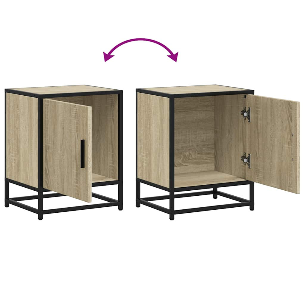 Tables de chevet 2 pcs chêne sonoma bois d'ingénierie et métal