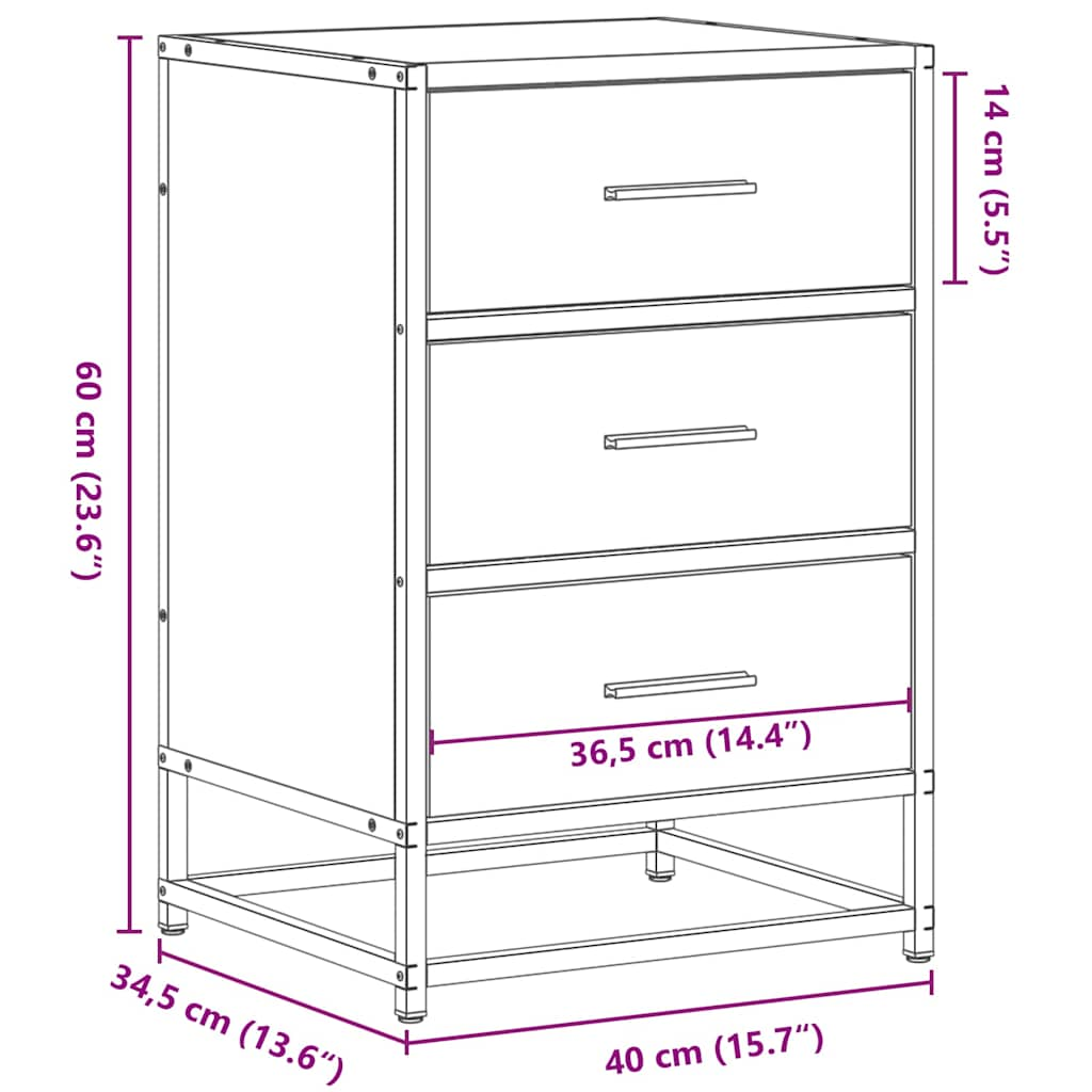 Table de chevet chêne sonoma 40x34,5x60cm bois ingénierie métal