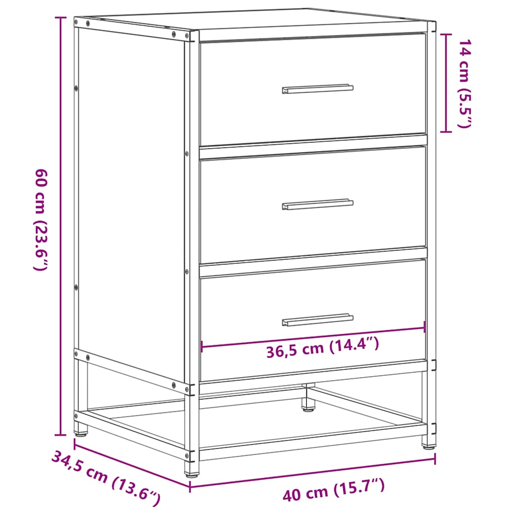 Table de chevet sonoma gris 40x34,5x60 cm bois ingénierie métal