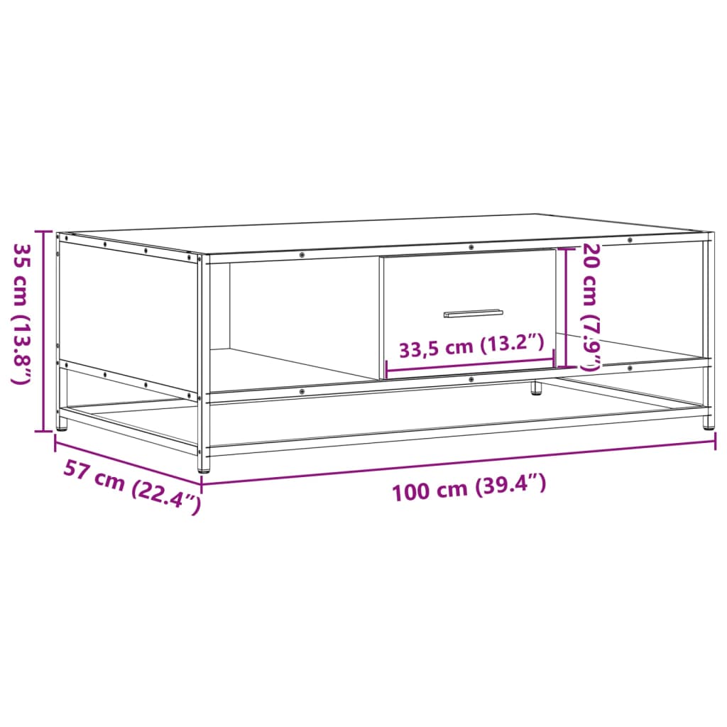 Table basse noir 100x57x35 cm bois d'ingénierie et métal