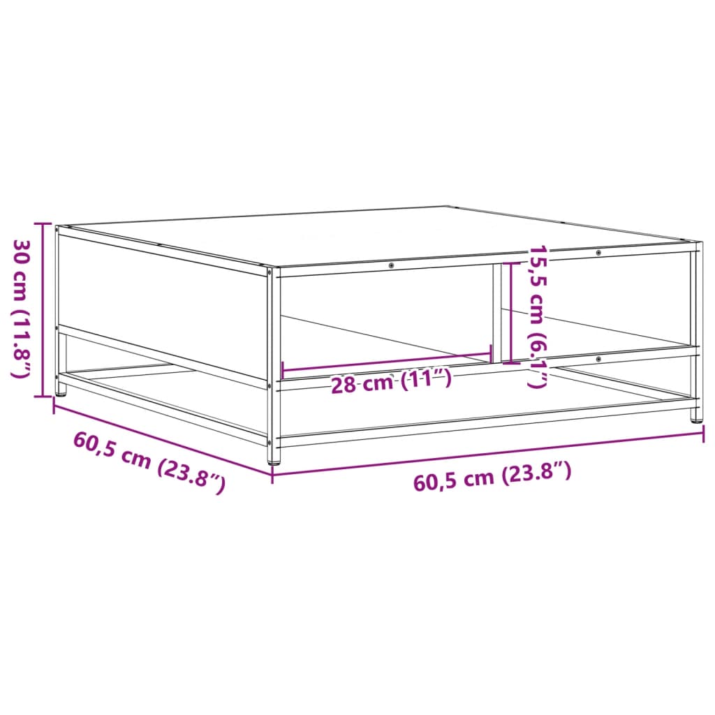 Table basse noir 60,5x60,5x30 cm bois d'ingénierie et métal