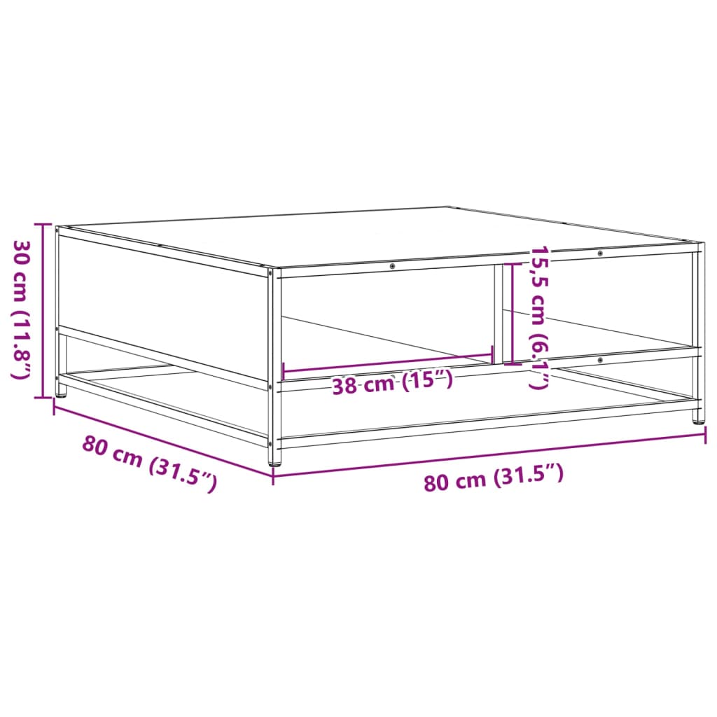 Table basse sonoma gris 80x80x30 cm bois d'ingénierie et métal