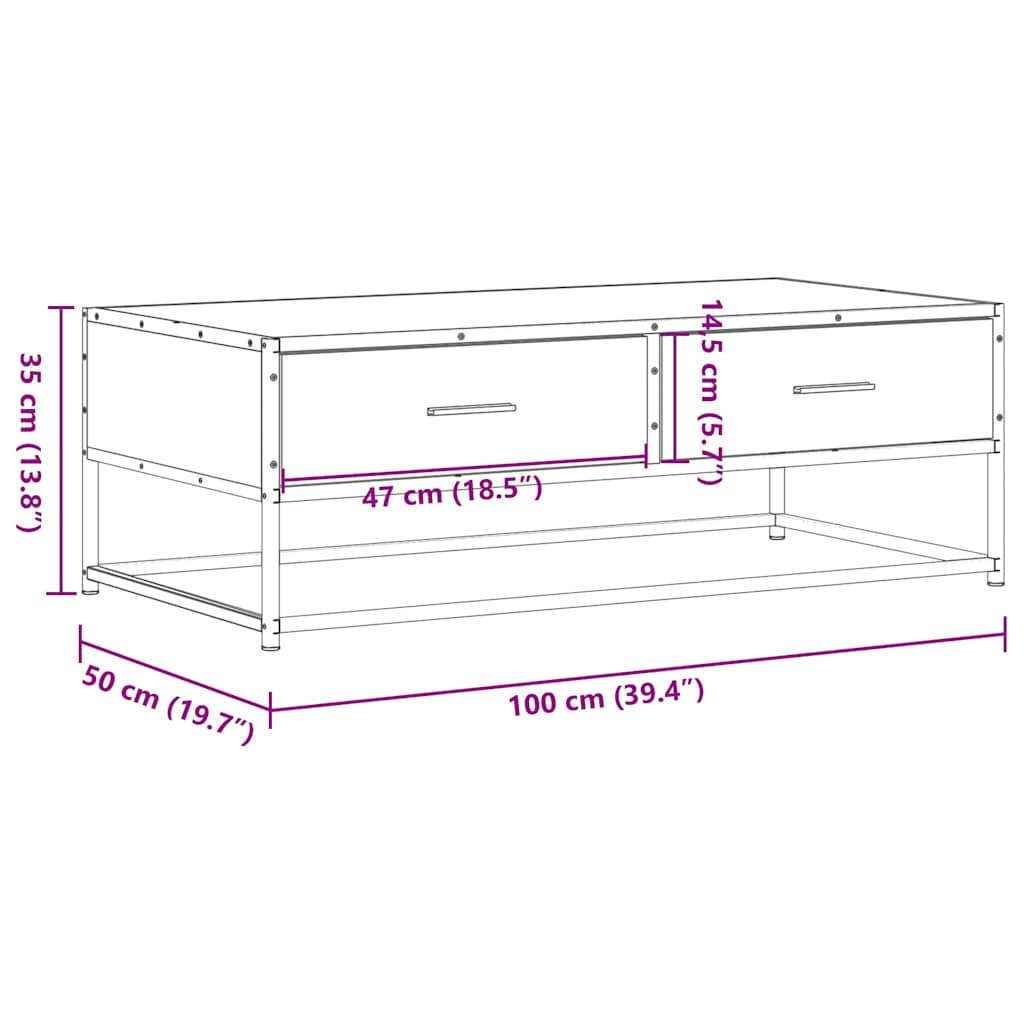 Table basse noir 100x50x35 cm bois d'ingénierie et métal