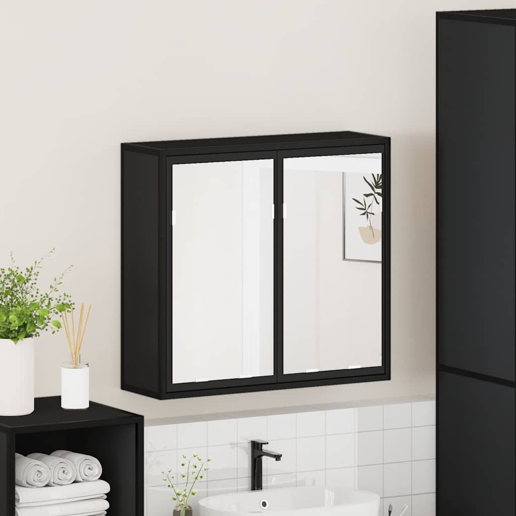 Armoire à miroir de salle de bain noir bois d’ingénierie