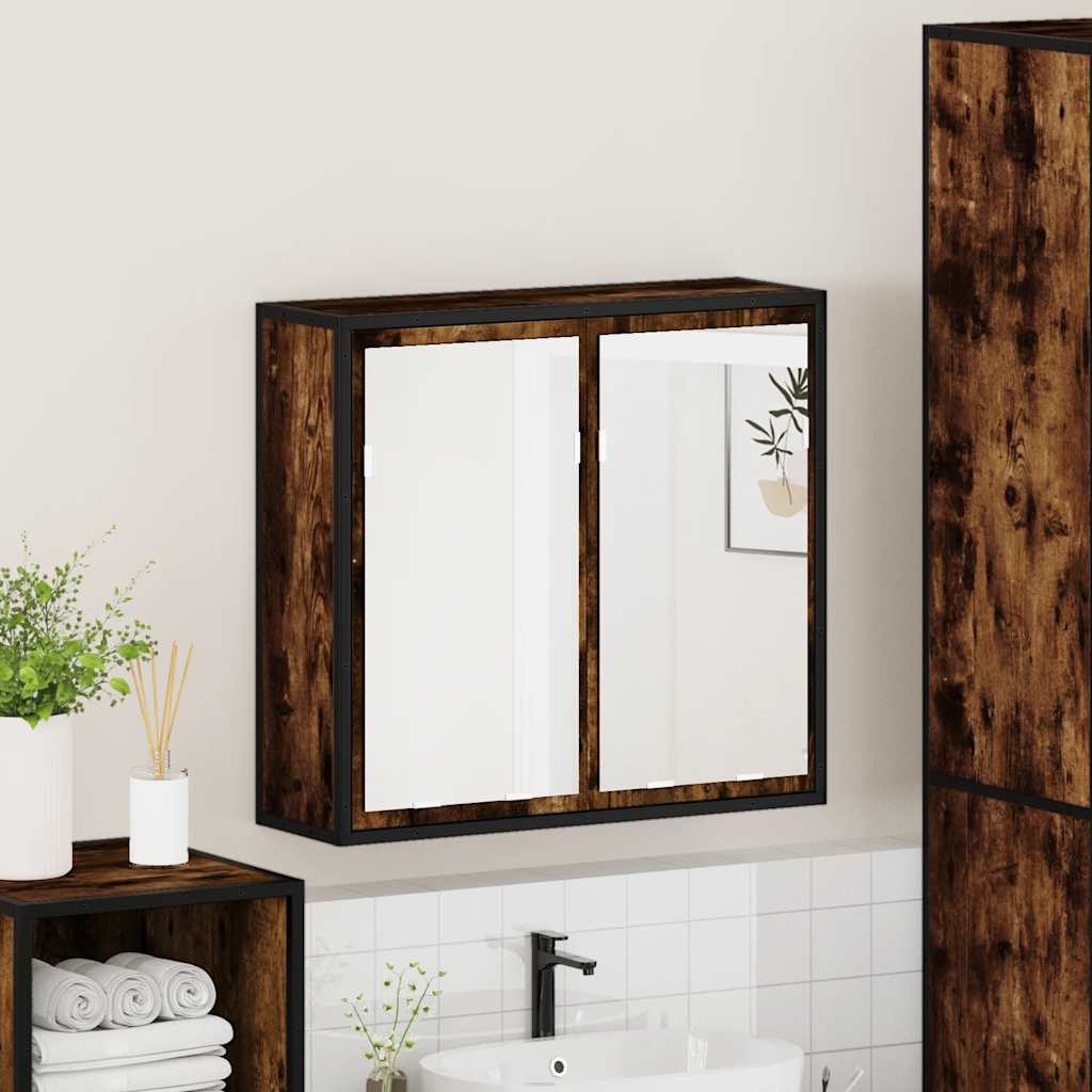 Armoire à miroir de salle de bain chêne fumé bois d’ingénierie