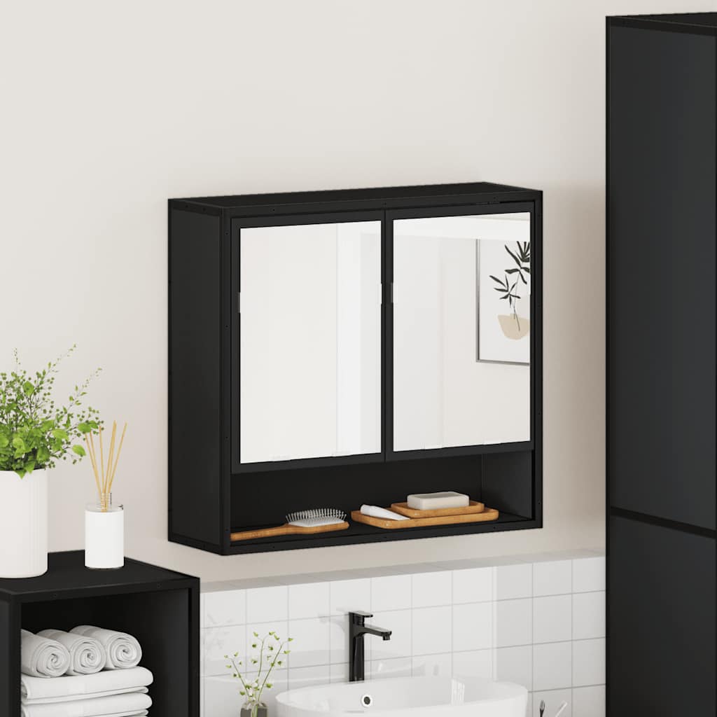 Armoire à miroir de salle de bain noir bois d’ingénierie