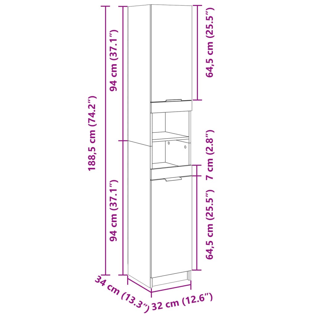 Armoire salle de bain chêne sonoma 32x34x188,5 cm