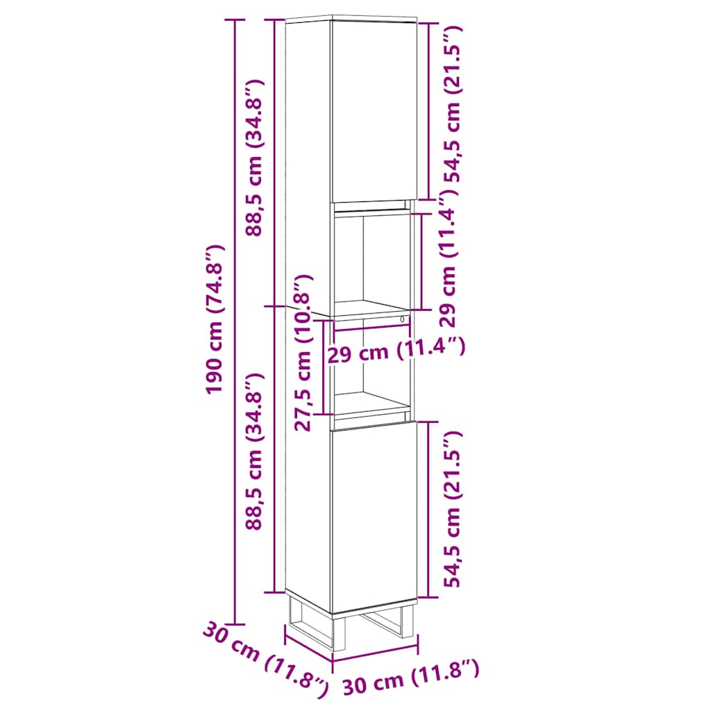 Armoire salle de bain chêne sonoma 30x30x190 cm