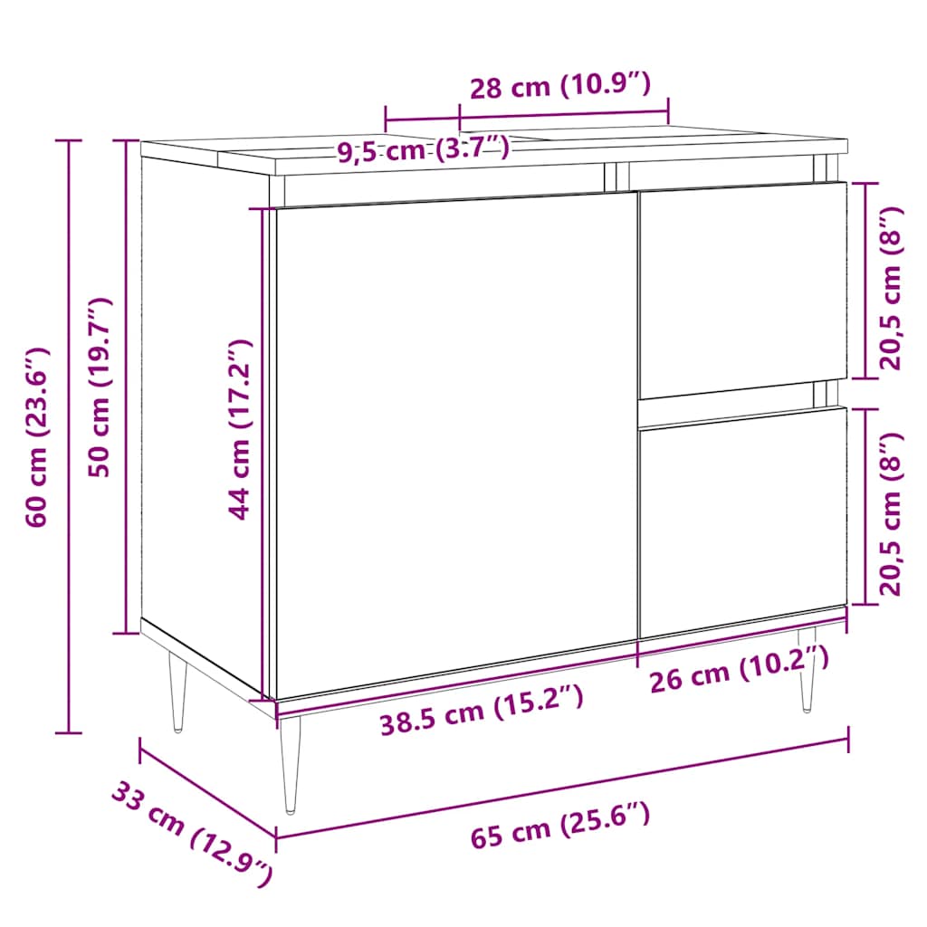 Armoire lavabo de salle de bain chêne sonoma bois d'ingénierie