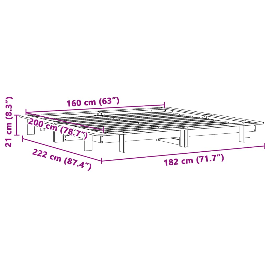 Cadre de lit sans matelas blanc 160x200 cm bois de pin massif