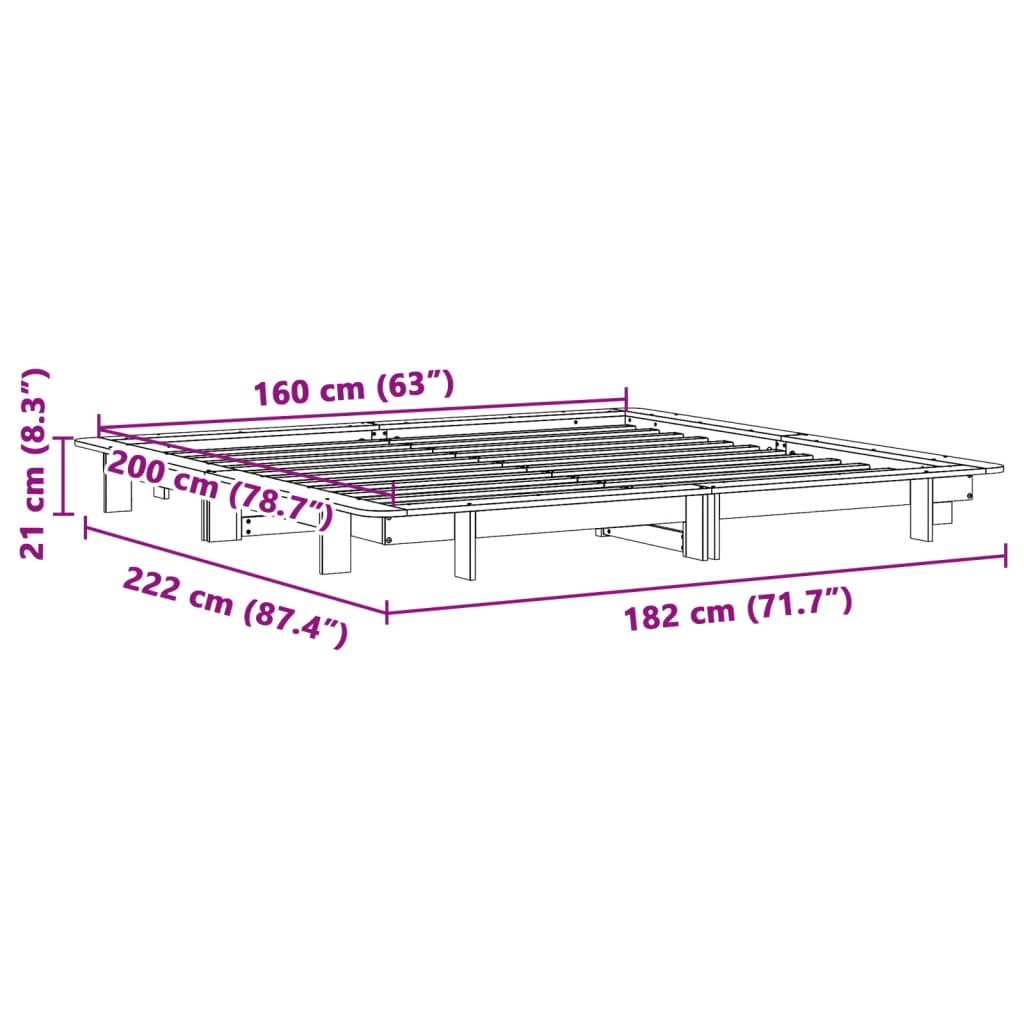 Cadre de lit sans matelas cire marron 160x200cm bois pin massif