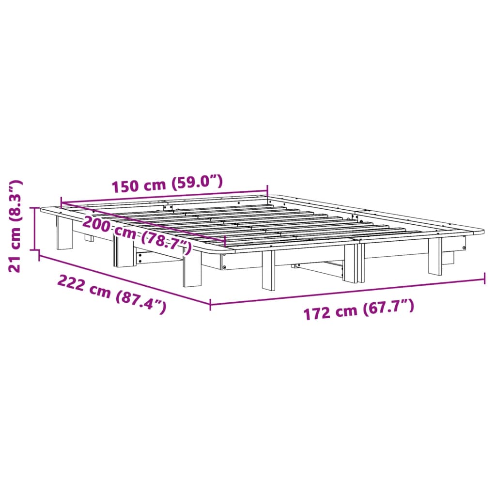 Cadre de lit sans matelas 150x200 cm bois de pin massif