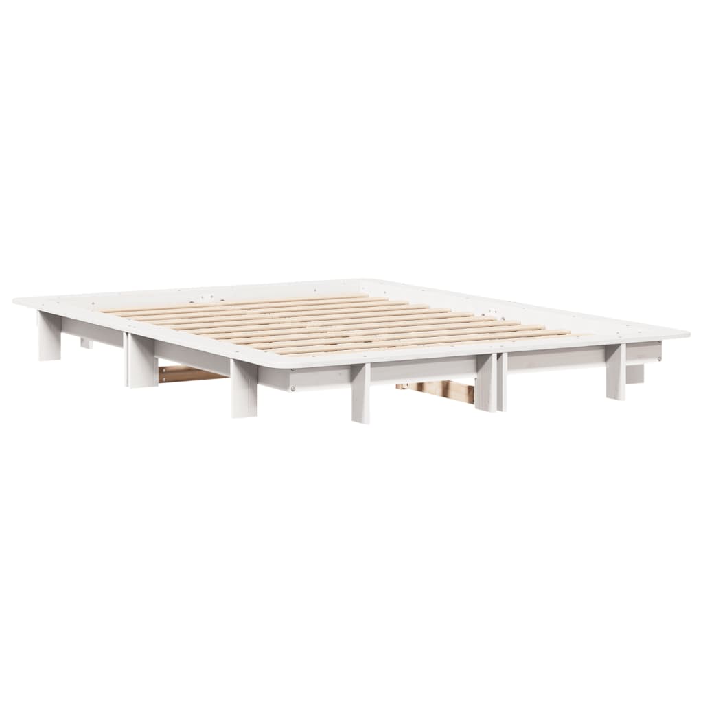 Cadre de lit sans matelas blanc 150x200 cm bois de pin massif