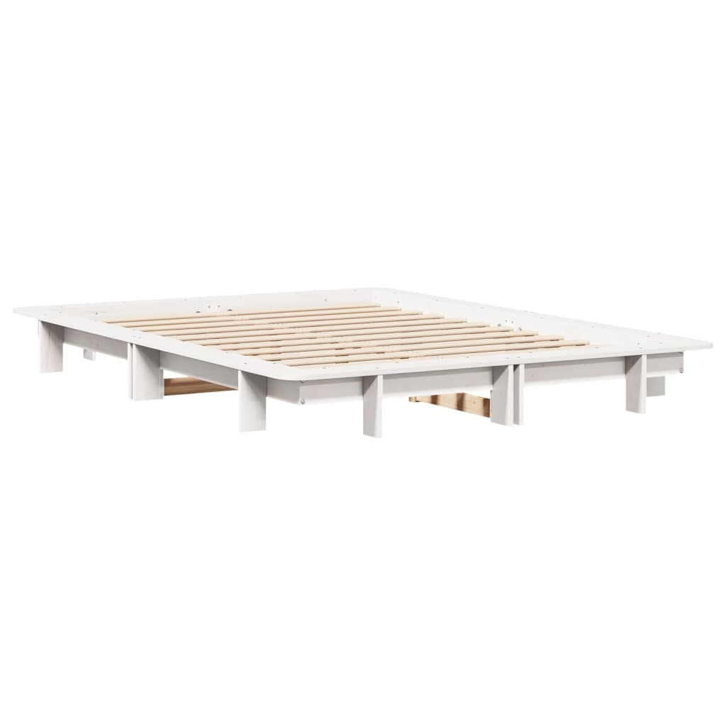 Cadre de lit sans matelas blanc 150x200 cm bois de pin massif