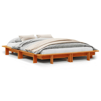 Cadre de lit sans matelas cire marron 150x200cm bois pin massif