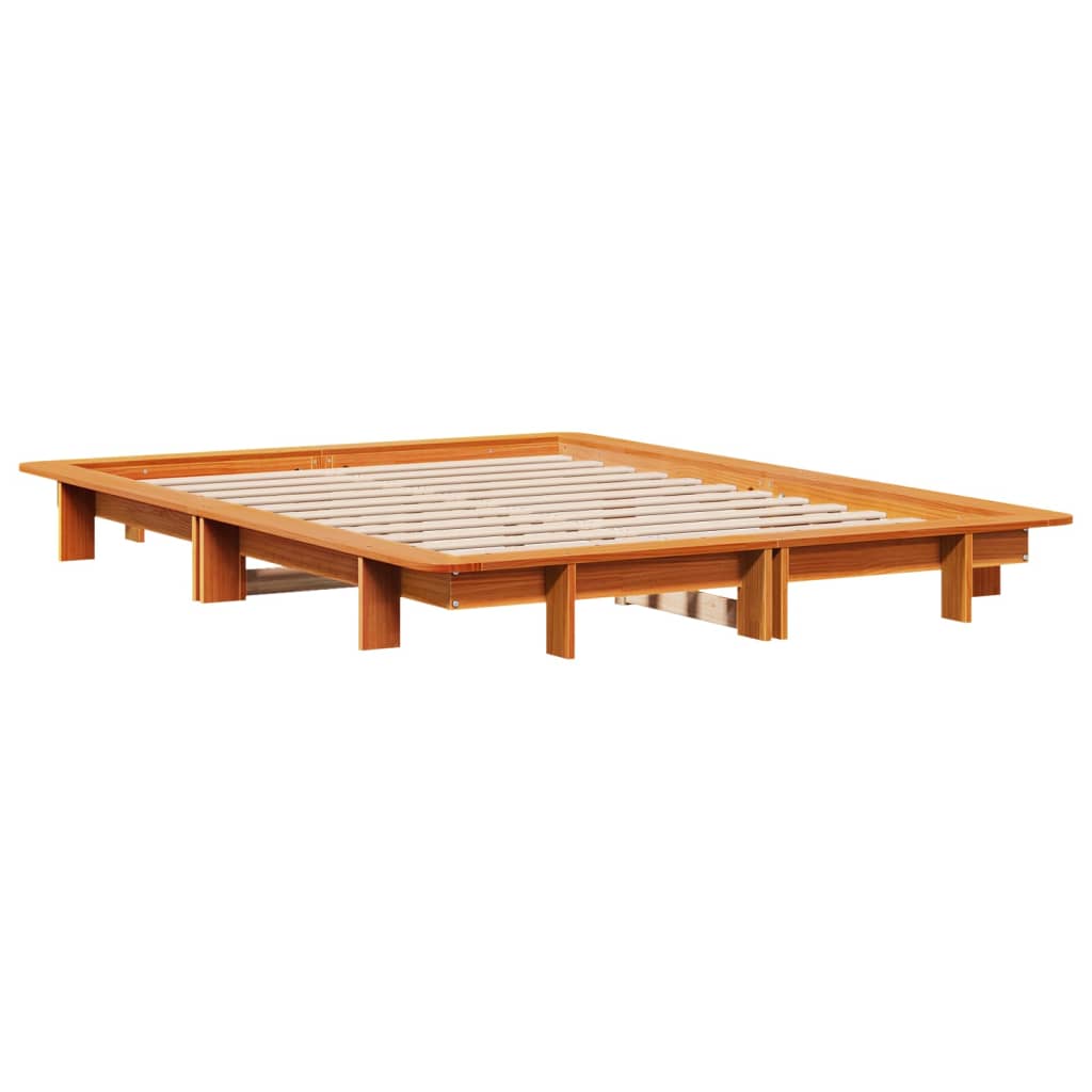 Cadre de lit sans matelas cire marron 150x200cm bois pin massif