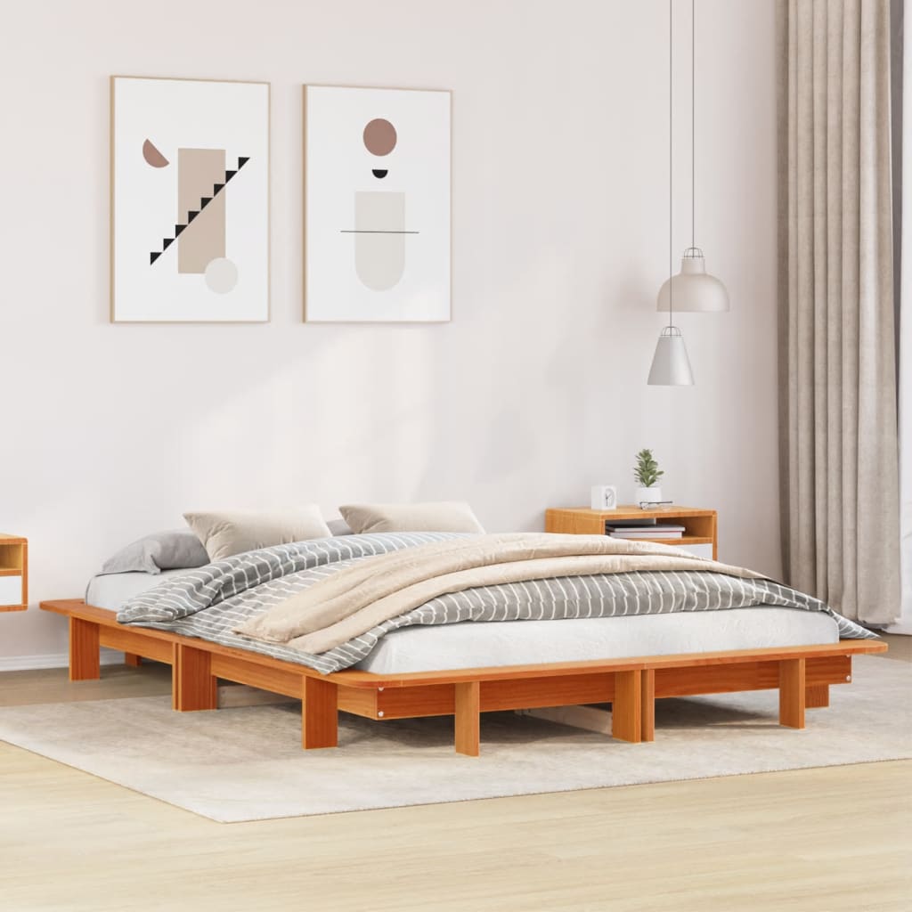 Cadre de lit sans matelas cire marron 150x200cm bois pin massif