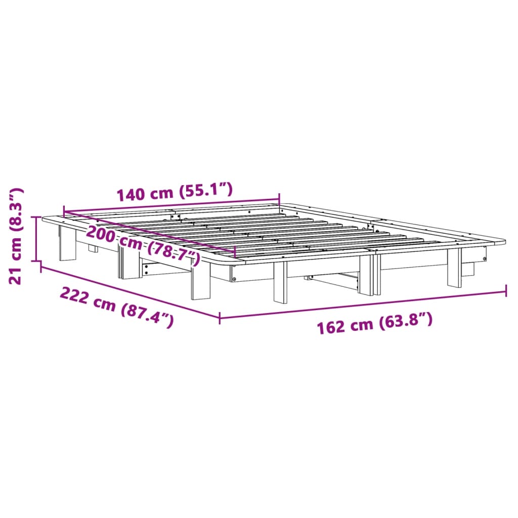 Cadre de lit sans matelas 140x200 cm bois massif de pin