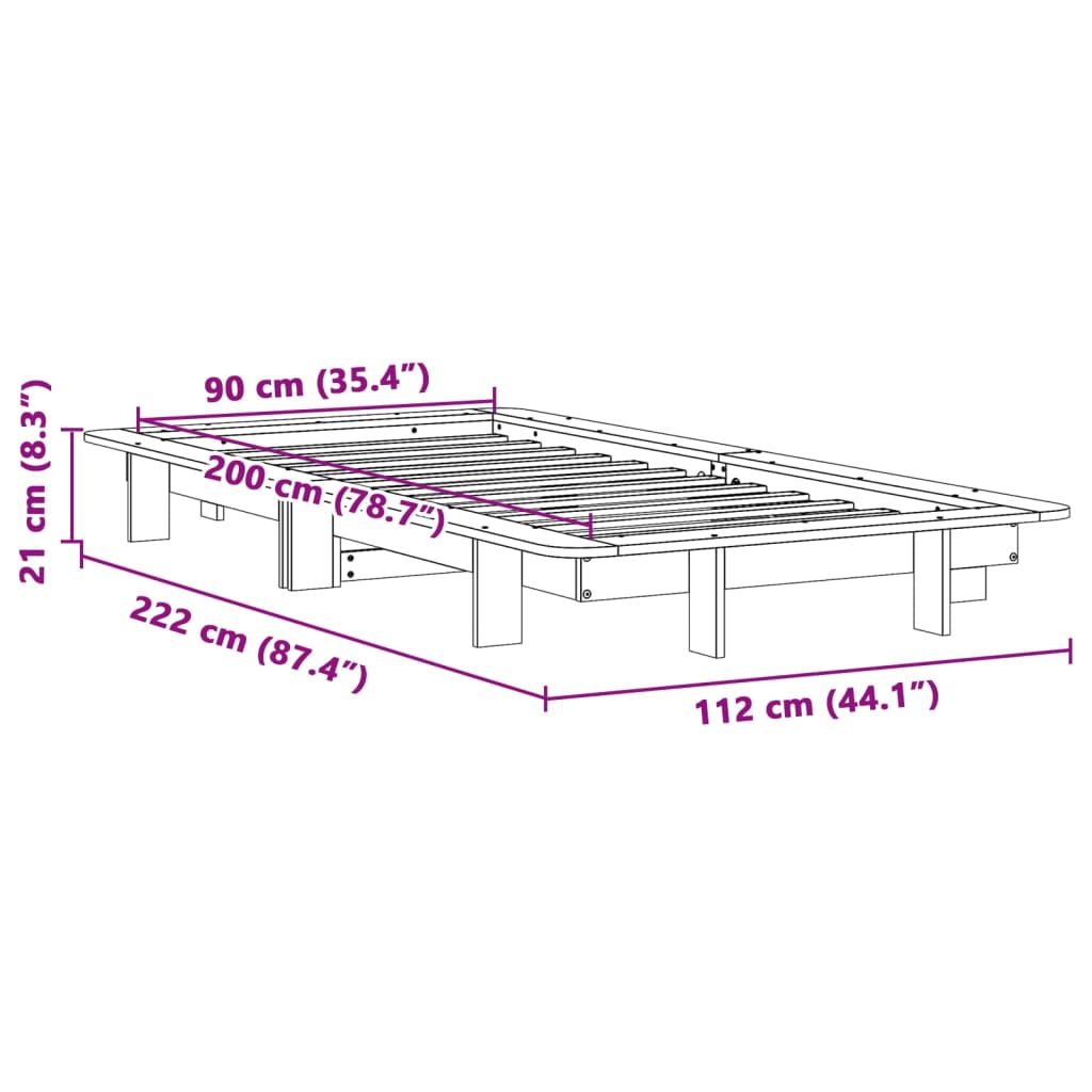 Cadre de lit sans matelas 90x200 cm bois de pin massif