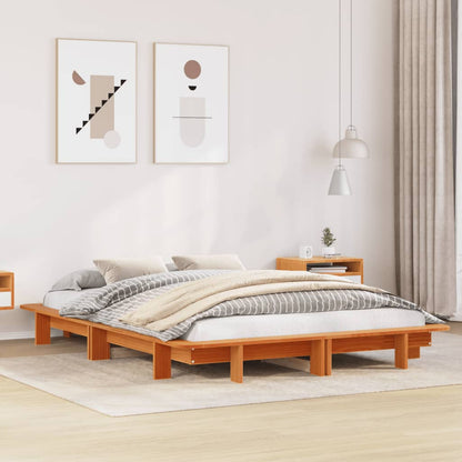 Cadre de lit sans matelas cire marron 140x190cm bois pin massif