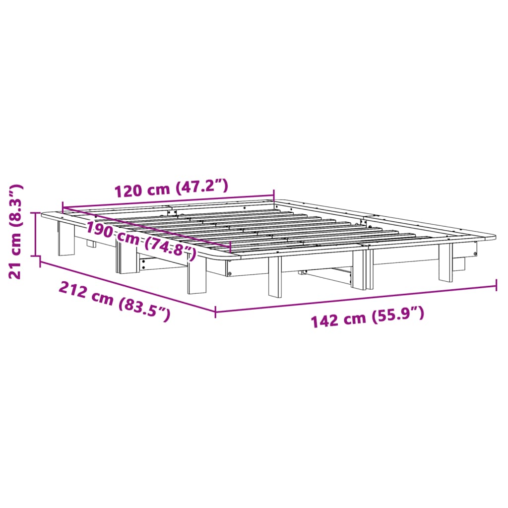 Cadre de lit sans matelas cire marron 120x190cm bois pin massif