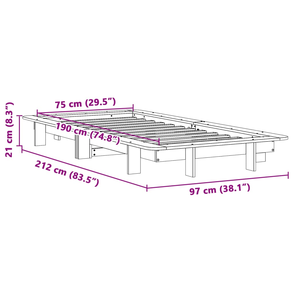 Cadre de lit sans matelas 75x190 cm bois de pin massif