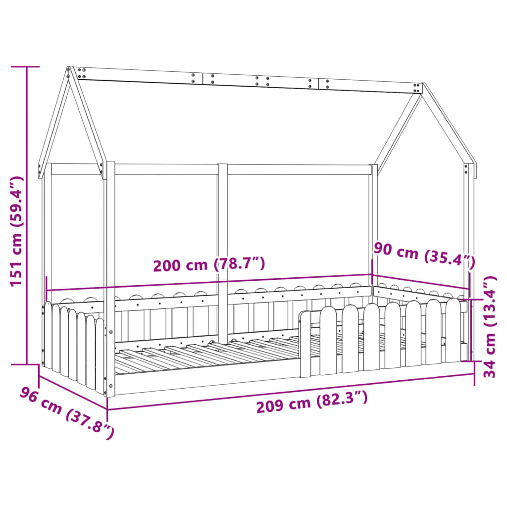 Cadre de lit d'enfants forme de maison sans matelas pin massif