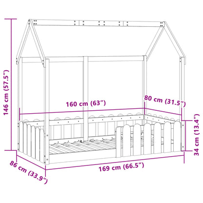 Cadre de lit d'enfants forme de maison sans matelas pin massif