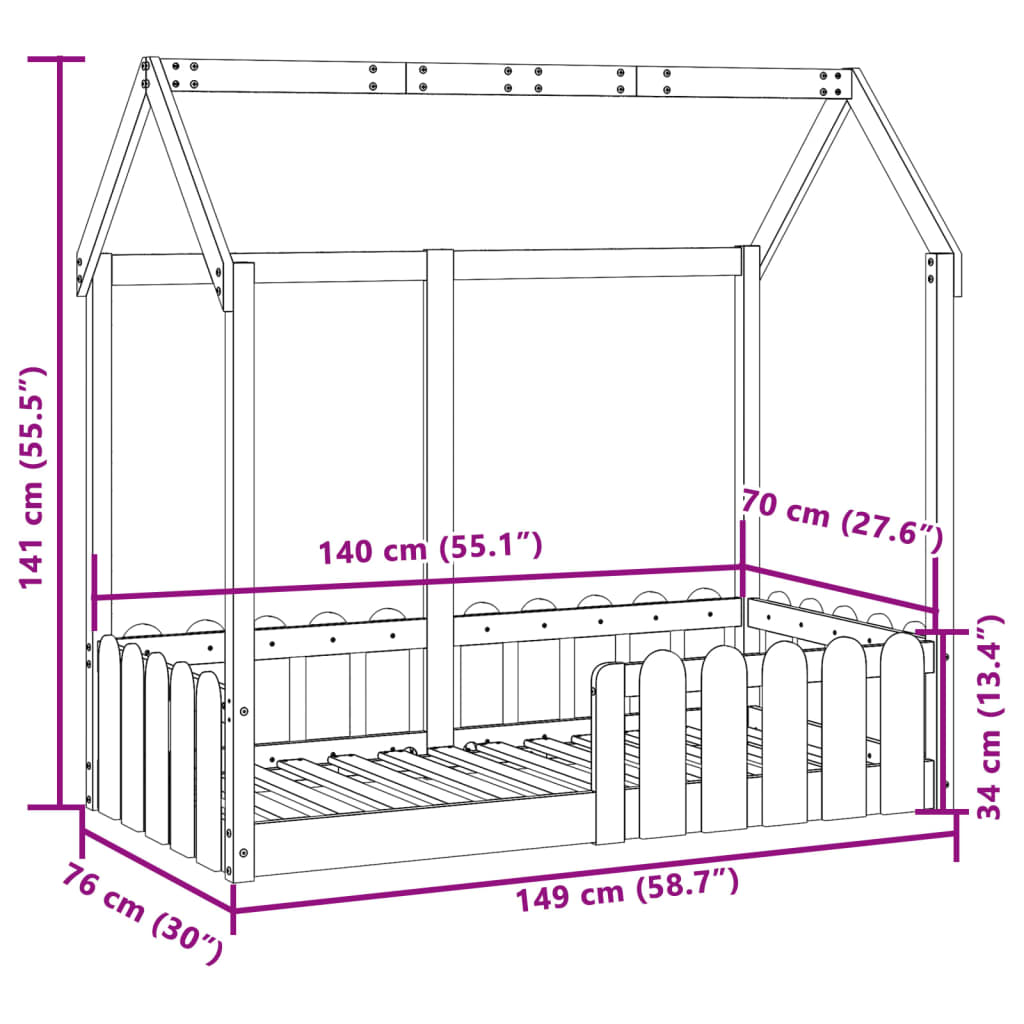 Cadre de lit d'enfants forme de maison sans matelas 70x140 cm